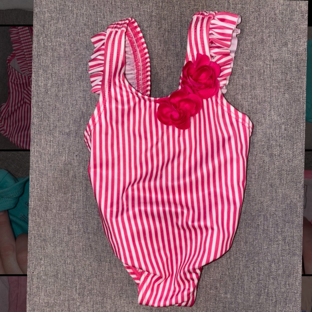 Pink striped baby swim suit 0-3 month